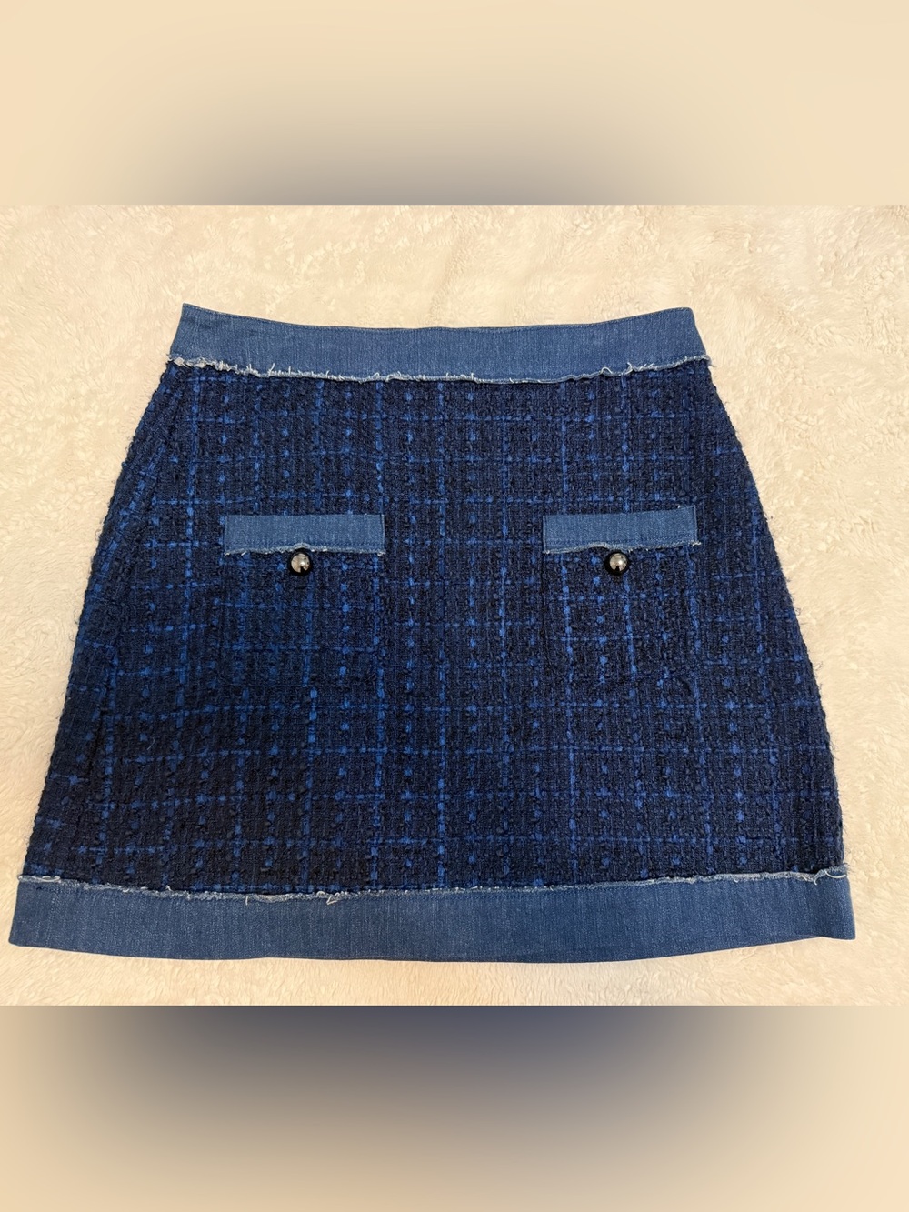 kate spade Navy Tweed Mini Skirt with Denim Trim NWOT